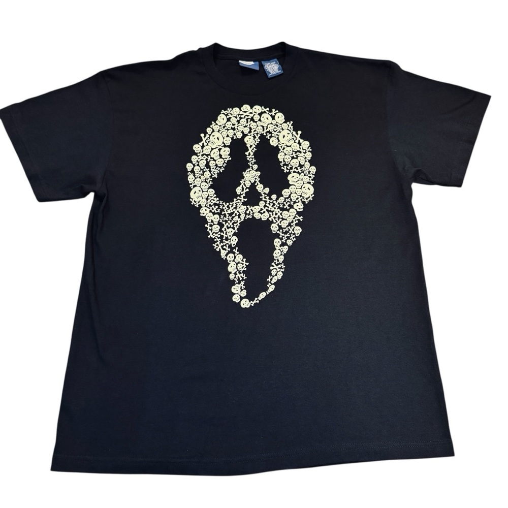 Glow In The Dark Skull Scream Face Tee Men’s XL Black Graphic